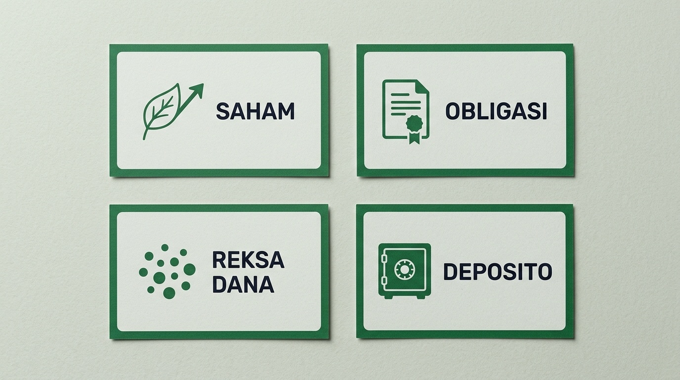 Ilustrasi berbagai jenis instrumen investasi dasar yang tersedia