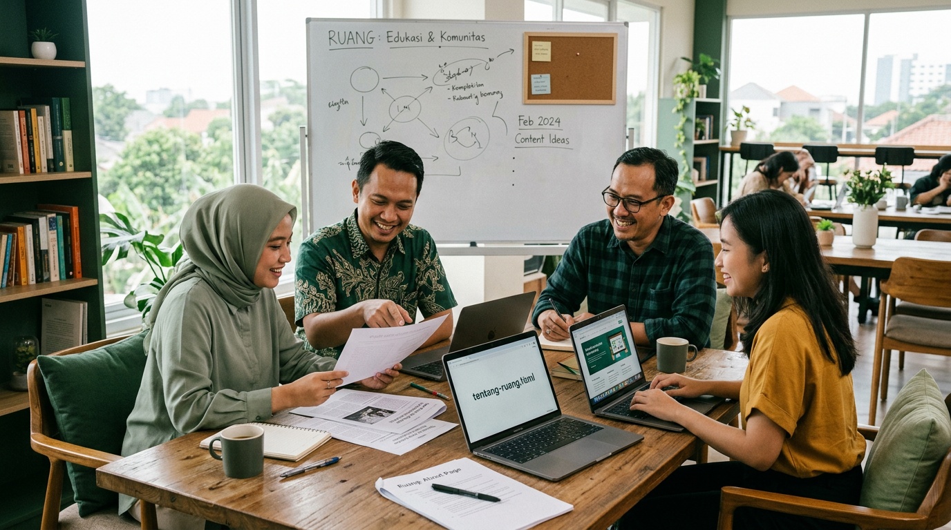 Suasana kerja tim redaksi Ruang Pengenalan Investor di Tangerang